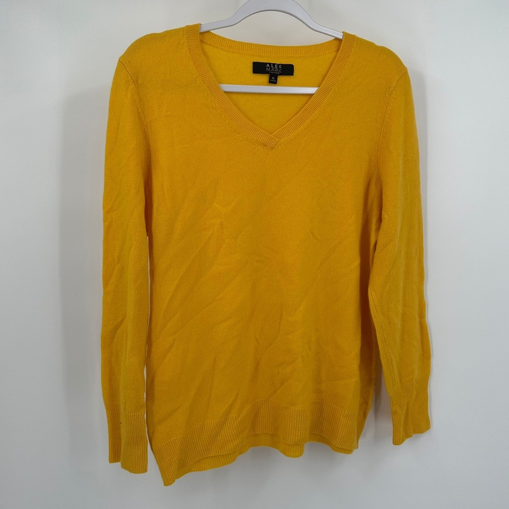 Alex Marie Womens Old Money Cashmere Sweater Size XL Minimalist Mustard Yellow